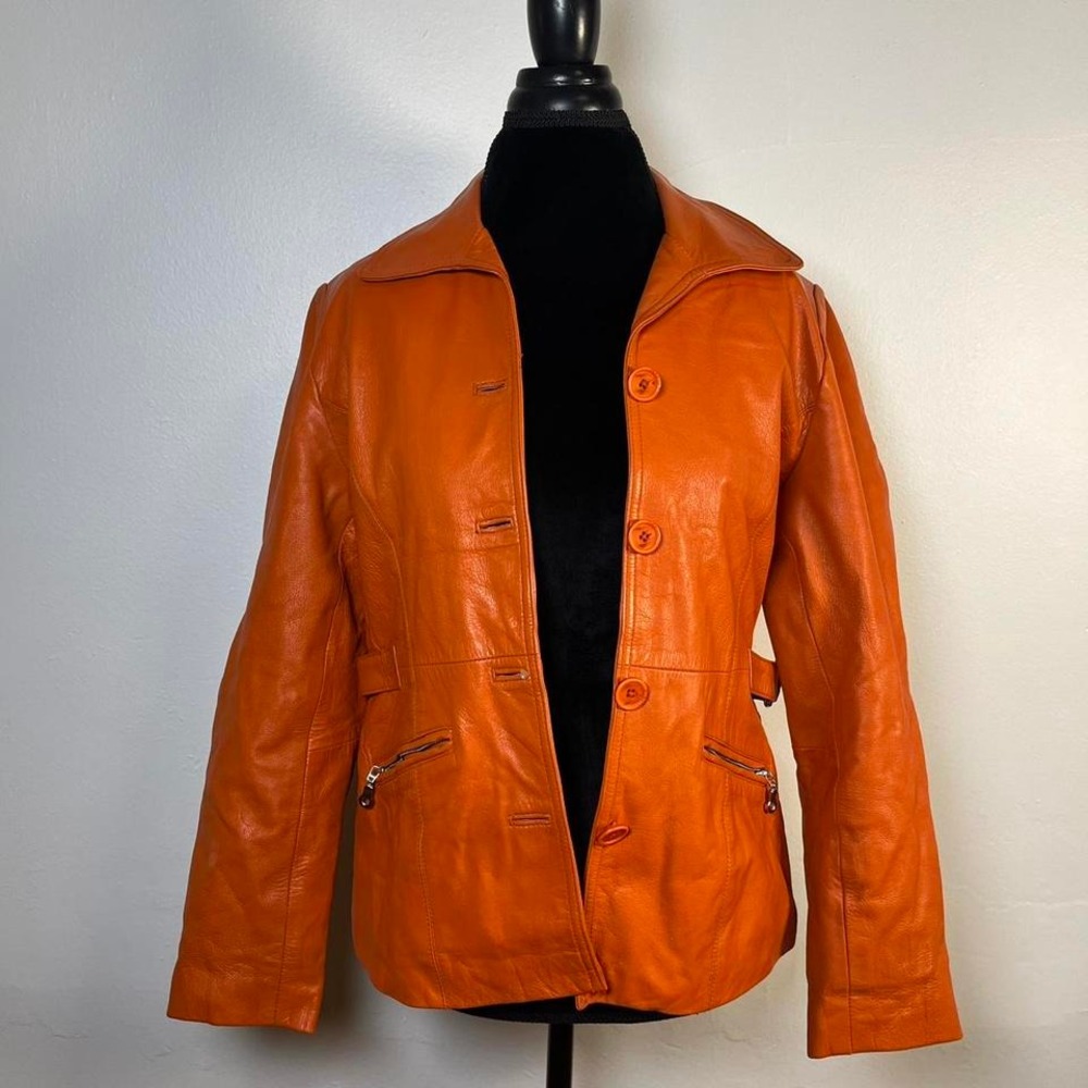 Euro vintage Y2K Orange Leather Jacket by Together